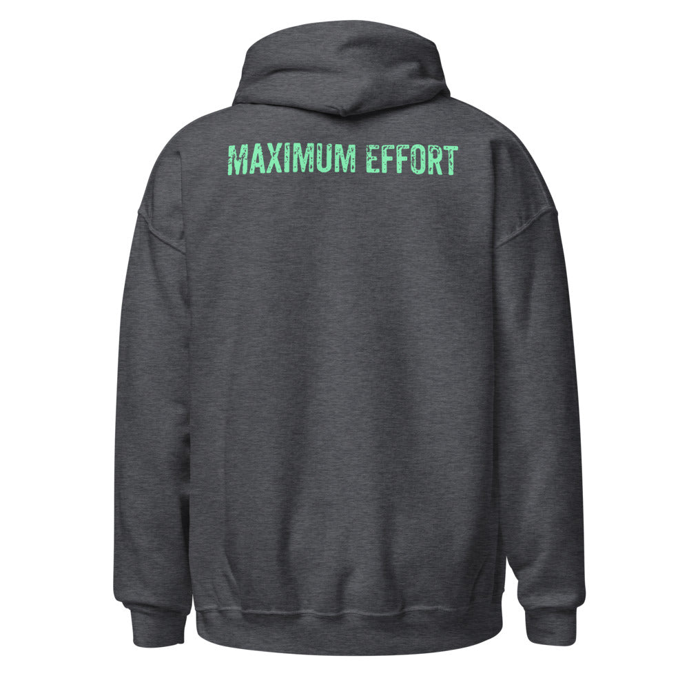 Maximum Effort Hoodie, Dark Heather with mint MAXIMUM EFFORT back print