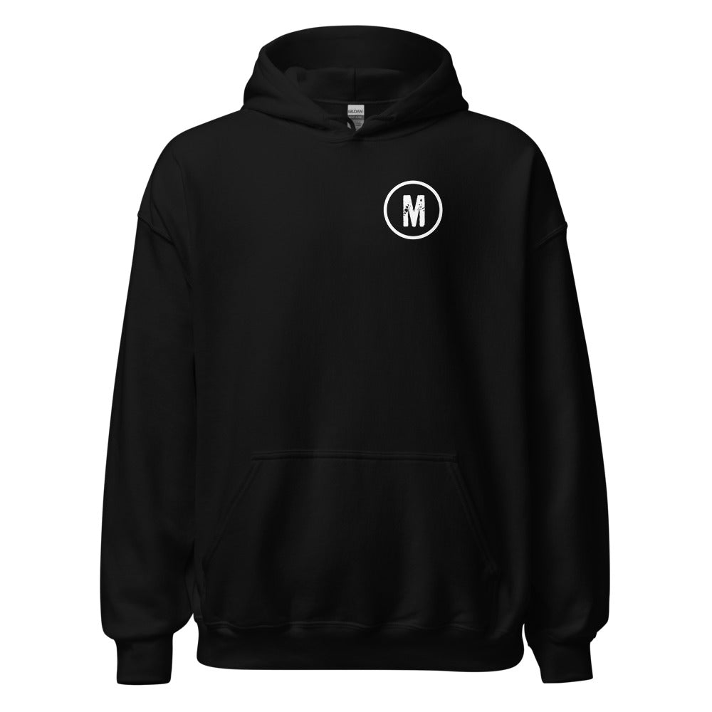 Maximum Effort Hoodie, Black with white M on the left chest