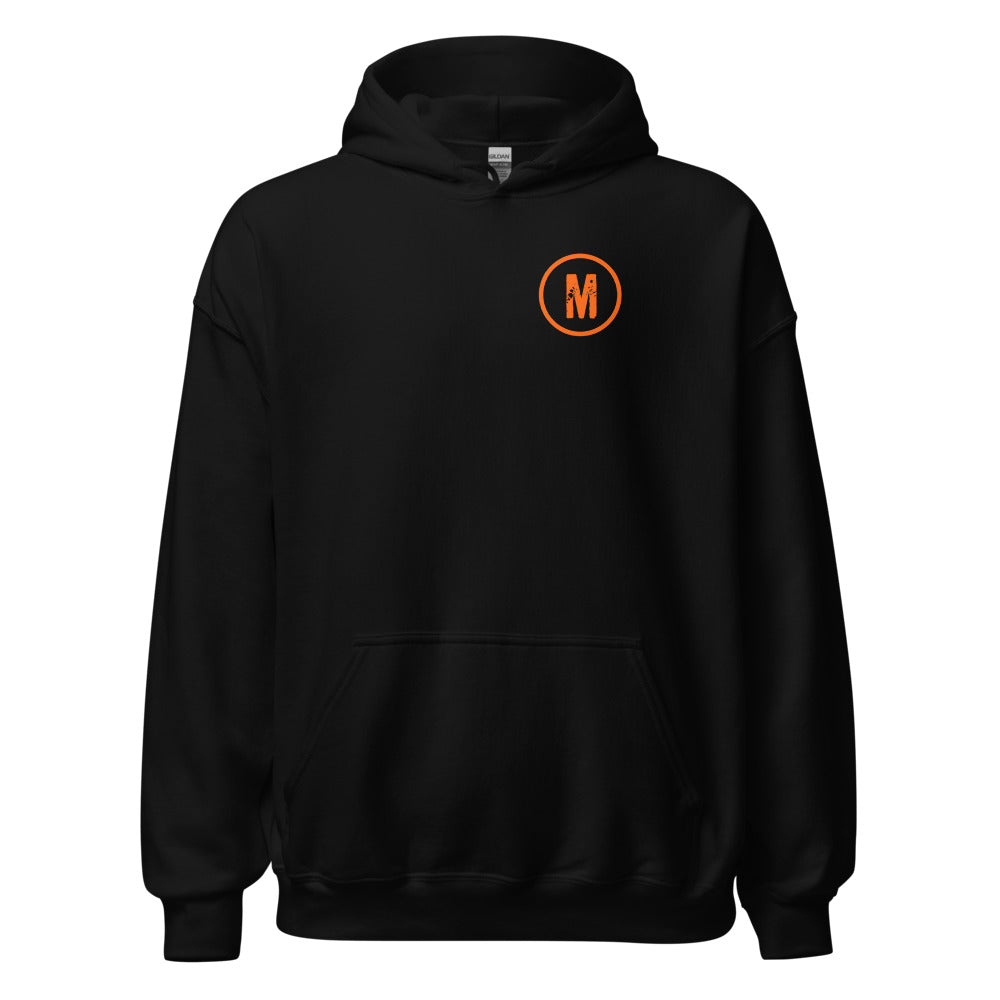 Maximum Effort Hoodie, Black with orange M on the left chest