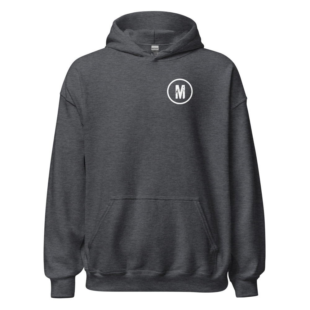Maximum Effort Hoodie, Dark Heather with white M on the left chest