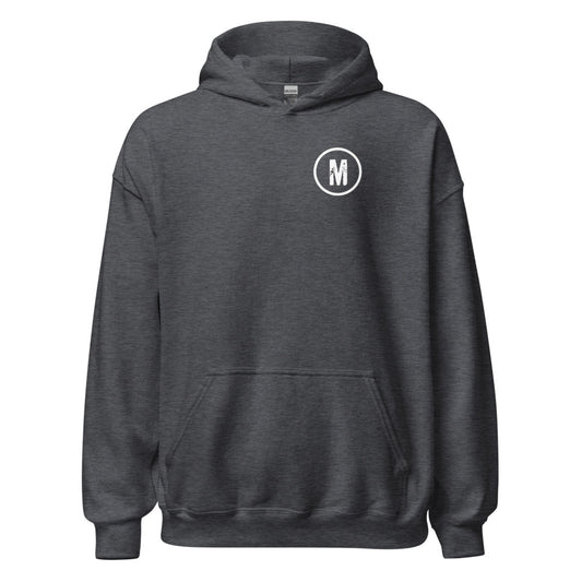 Maximum Effort Hoodie, Dark Heather with white M on the left chest