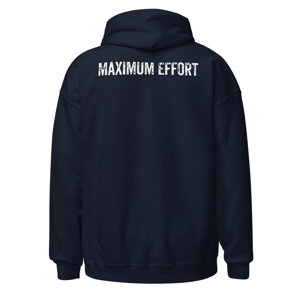 Maximum Effort Hoodie, Navy with white MAXIMUM EFFORT back print