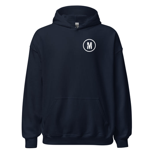 Maximum Effort Hoodie, Navy with white M on the left chest