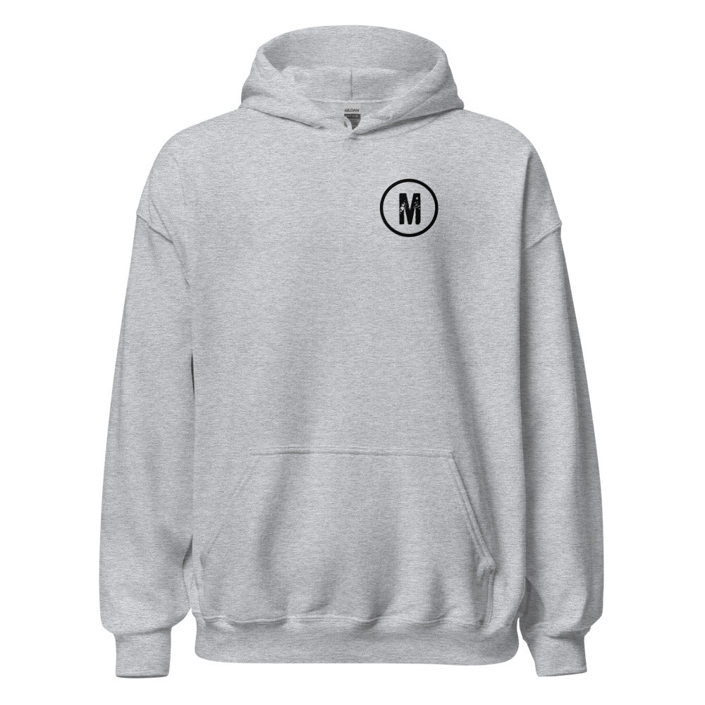 Maximum Effort Hoodie, Sport Grey with black M on the left chest