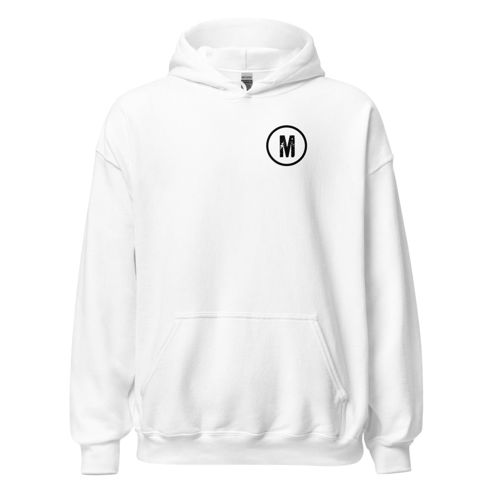 Maximum Effort Hoodie, White with black M on the left chest